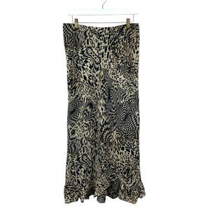 Vintage Lamadei Skirt Womens M Leopard Cheetah Print Maxi Ruffle Elastic Waist